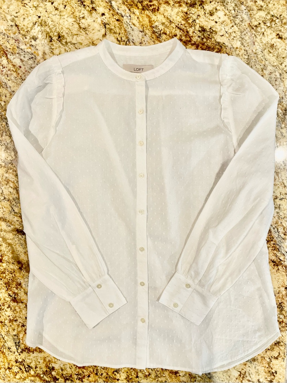 LOFT White Swiss Dot 100% Cotton Button Down Blouse Size M